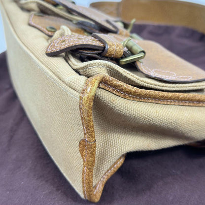 MULBERRY Shoulder Bag Purse Leather Canvas Beige Brown Authentic