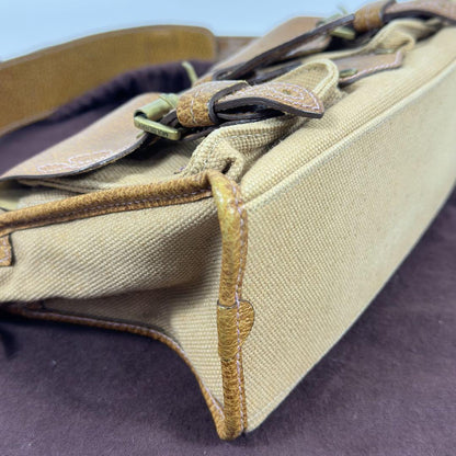 MULBERRY Shoulder Bag Purse Leather Canvas Beige Brown Authentic