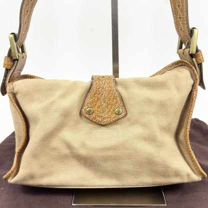 MULBERRY Shoulder Bag Purse Leather Canvas Beige Brown Authentic