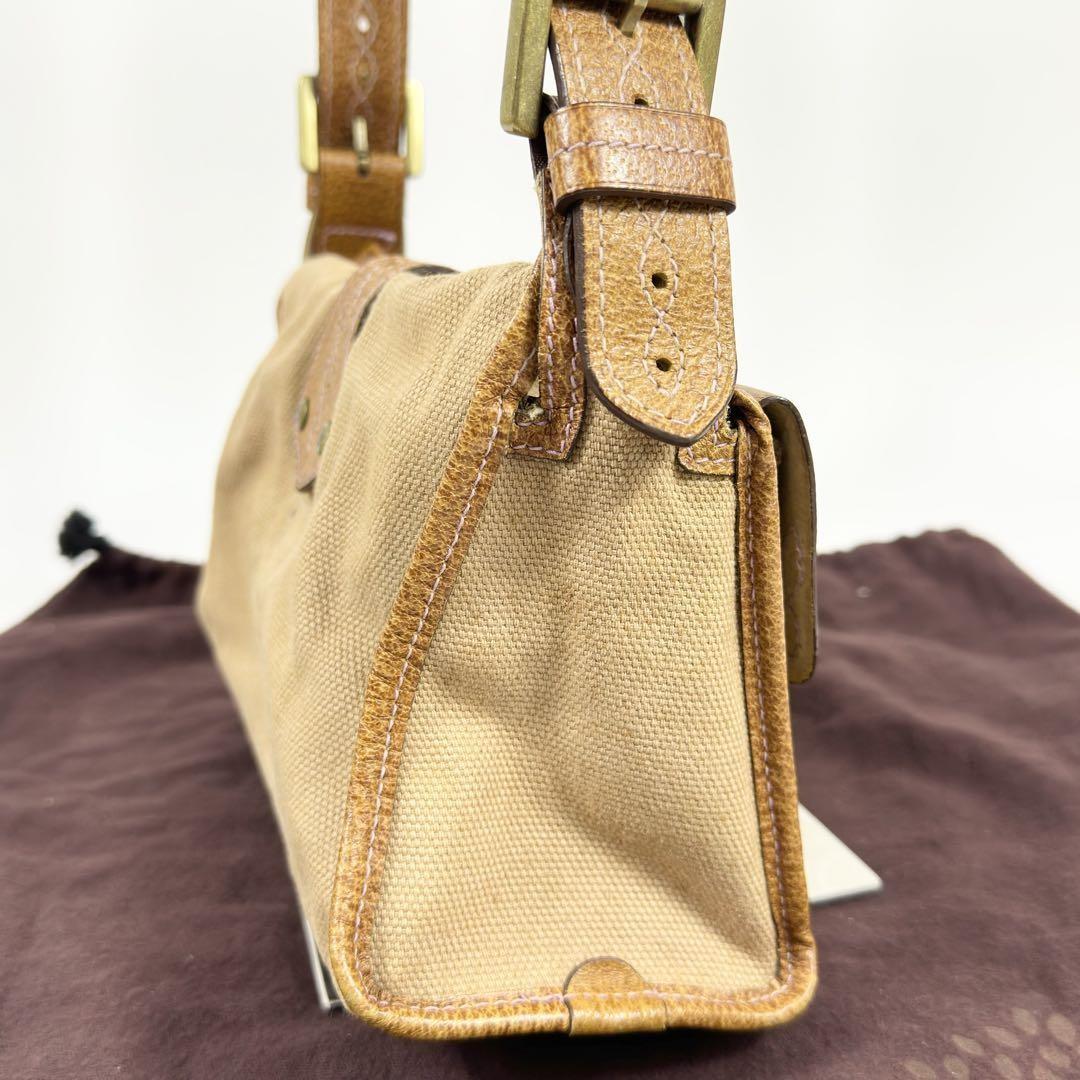 MULBERRY Shoulder Bag Purse Leather Canvas Beige Brown Authentic
