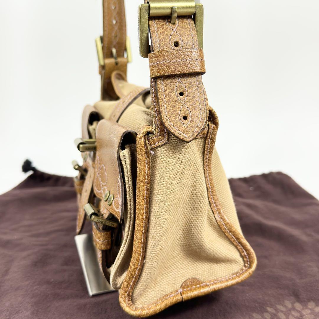 MULBERRY Shoulder Bag Purse Leather Canvas Beige Brown Authentic