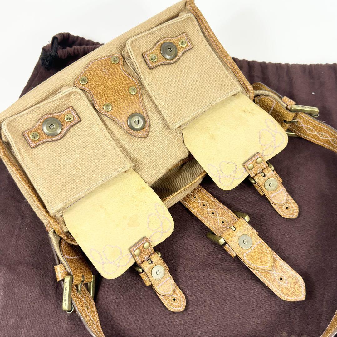 MULBERRY Shoulder Bag Purse Leather Canvas Beige Brown Authentic