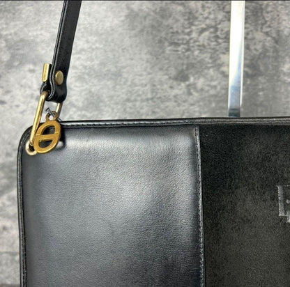 Christian Dior Shoulder Bag Purse Logo Suede Leather Black Authentic