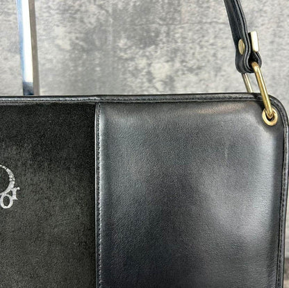 Christian Dior Shoulder Bag Purse Logo Suede Leather Black Authentic