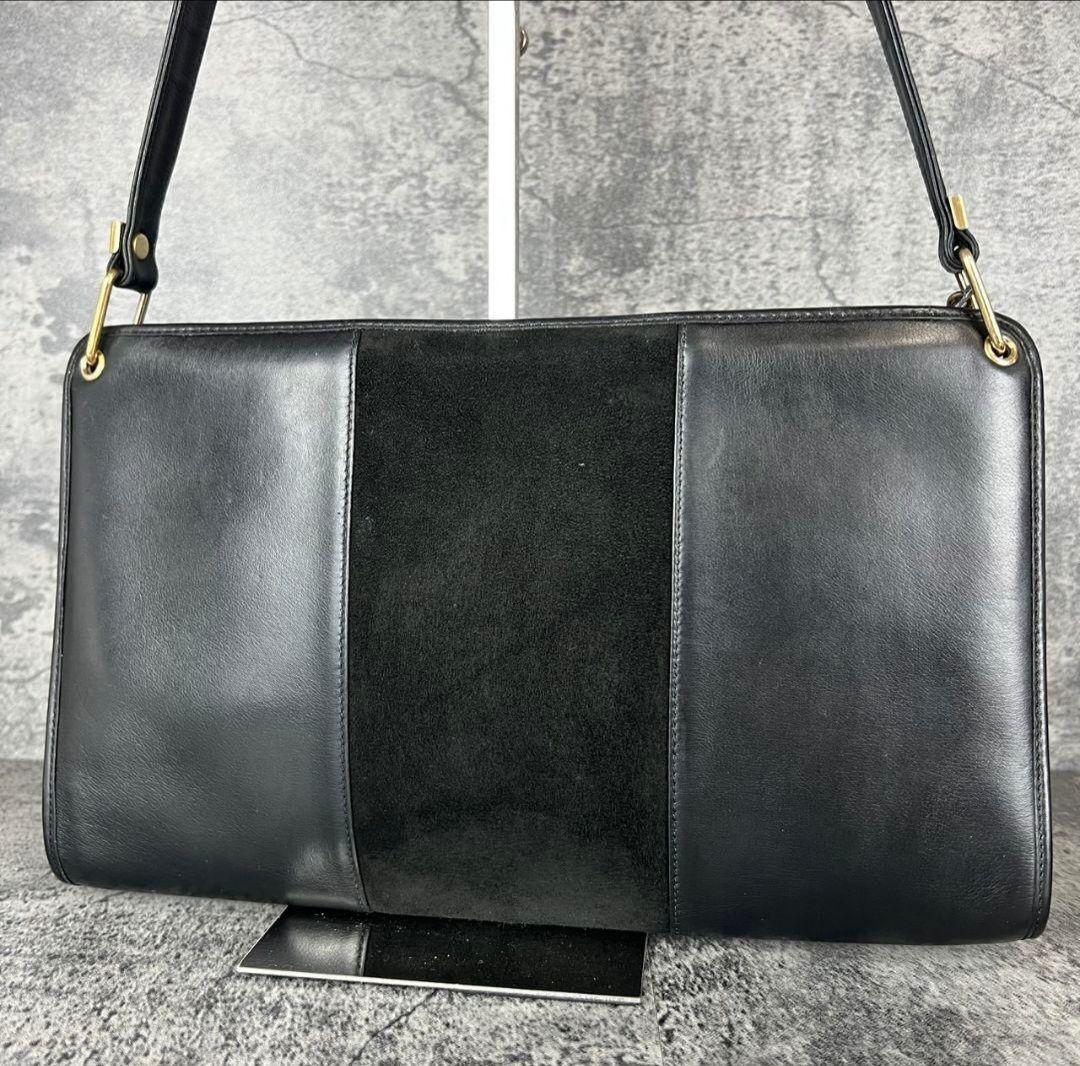 Christian Dior Shoulder Bag Purse Logo Suede Leather Black Authentic