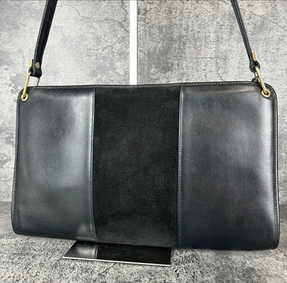 Christian Dior Shoulder Bag Purse Logo Suede Leather Black Authentic