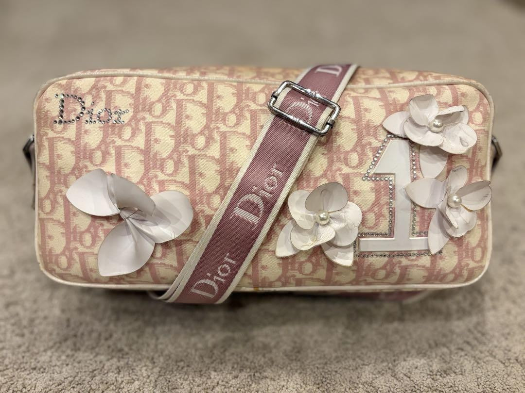 Christian Dior Shoulder Bag Purse Trotter No.1 Canvas Pink Authentic