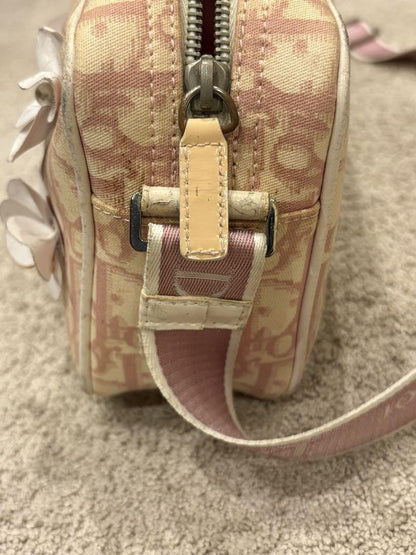 Christian Dior Shoulder Bag Purse Trotter No.1 Canvas Pink Authentic