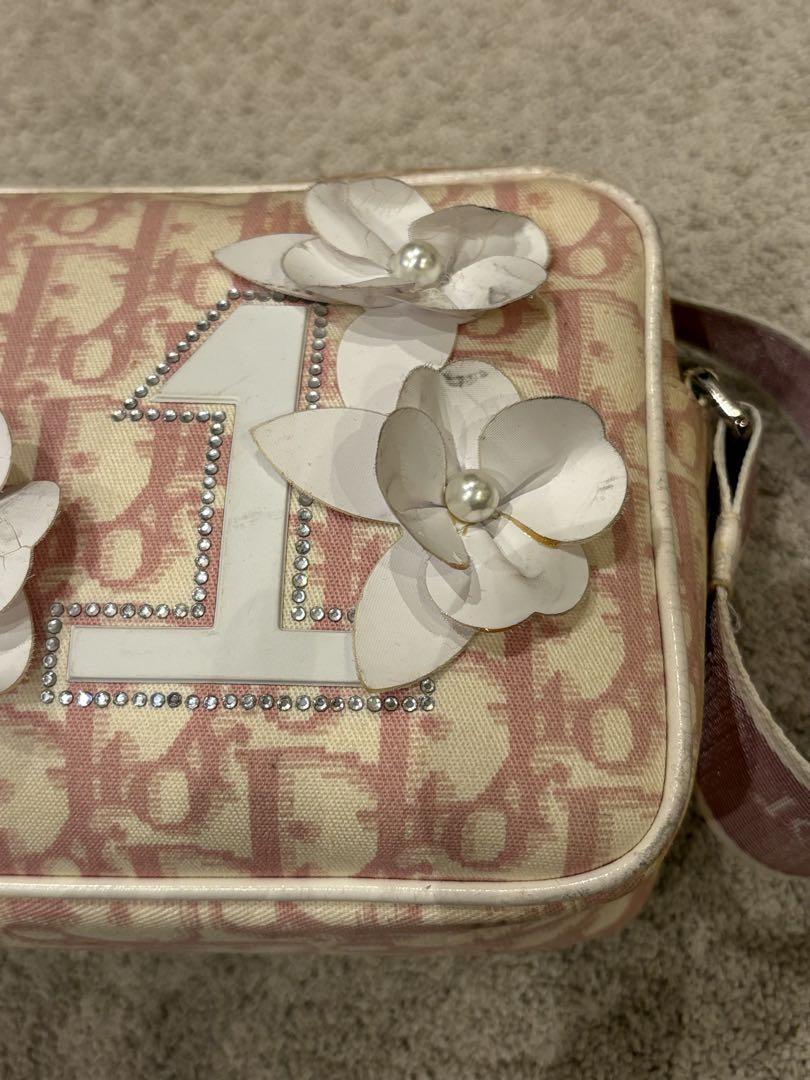 Christian Dior Shoulder Bag Purse Trotter No.1 Canvas Pink Authentic