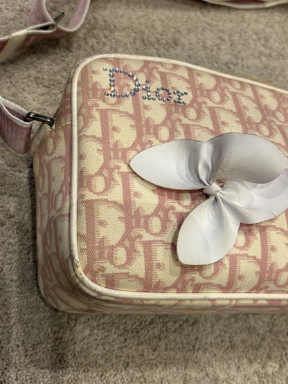 Christian Dior Shoulder Bag Purse Trotter No.1 Canvas Pink Authentic