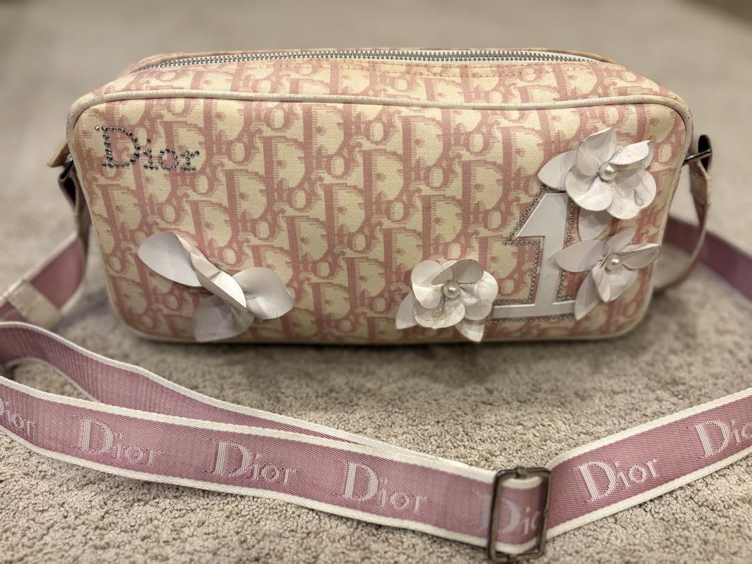 Christian Dior Shoulder Bag Purse Trotter No.1 Canvas Pink Authentic