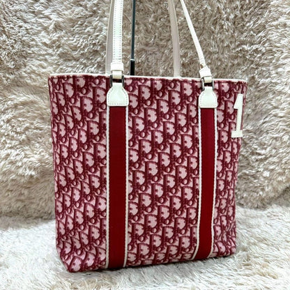 Christian Dior Hand Bag Tote Purse Trotter Canvas Red Authentic