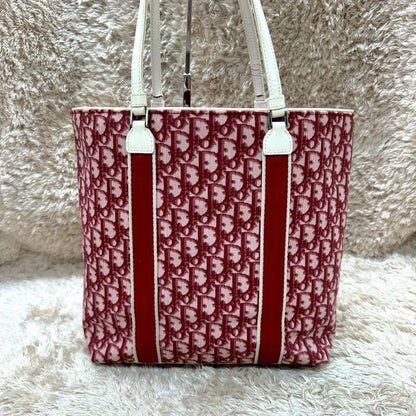 Christian Dior Hand Bag Tote Purse Trotter Canvas Red Authentic