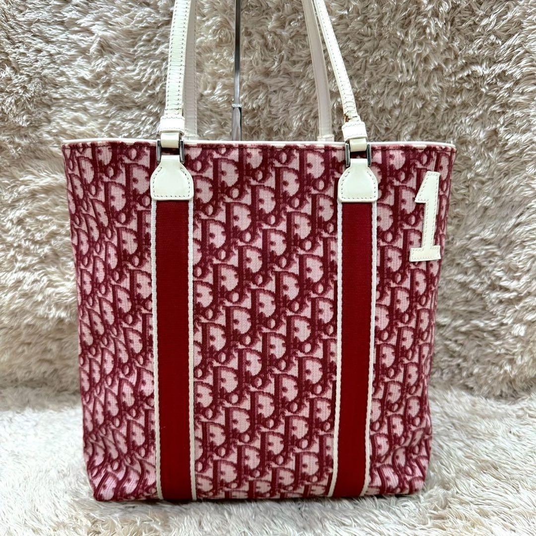 Christian Dior Hand Bag Tote Purse Trotter Canvas Red Authentic