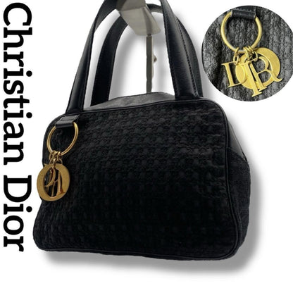 Christian Dior Hand Bag Tote Purse Cannage Nylon Black Authentic
