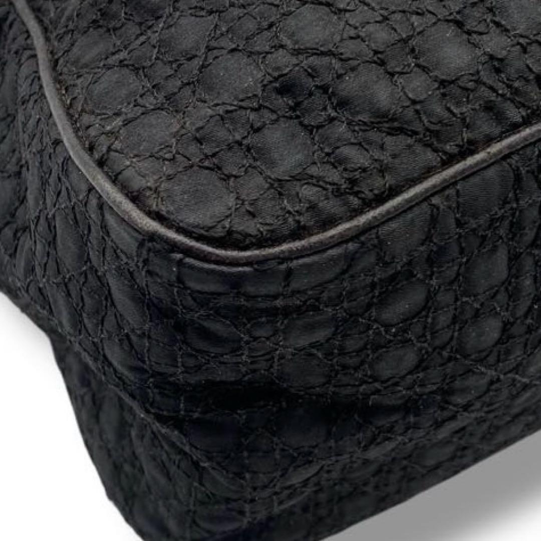 Christian Dior Hand Bag Tote Purse Cannage Nylon Black Authentic