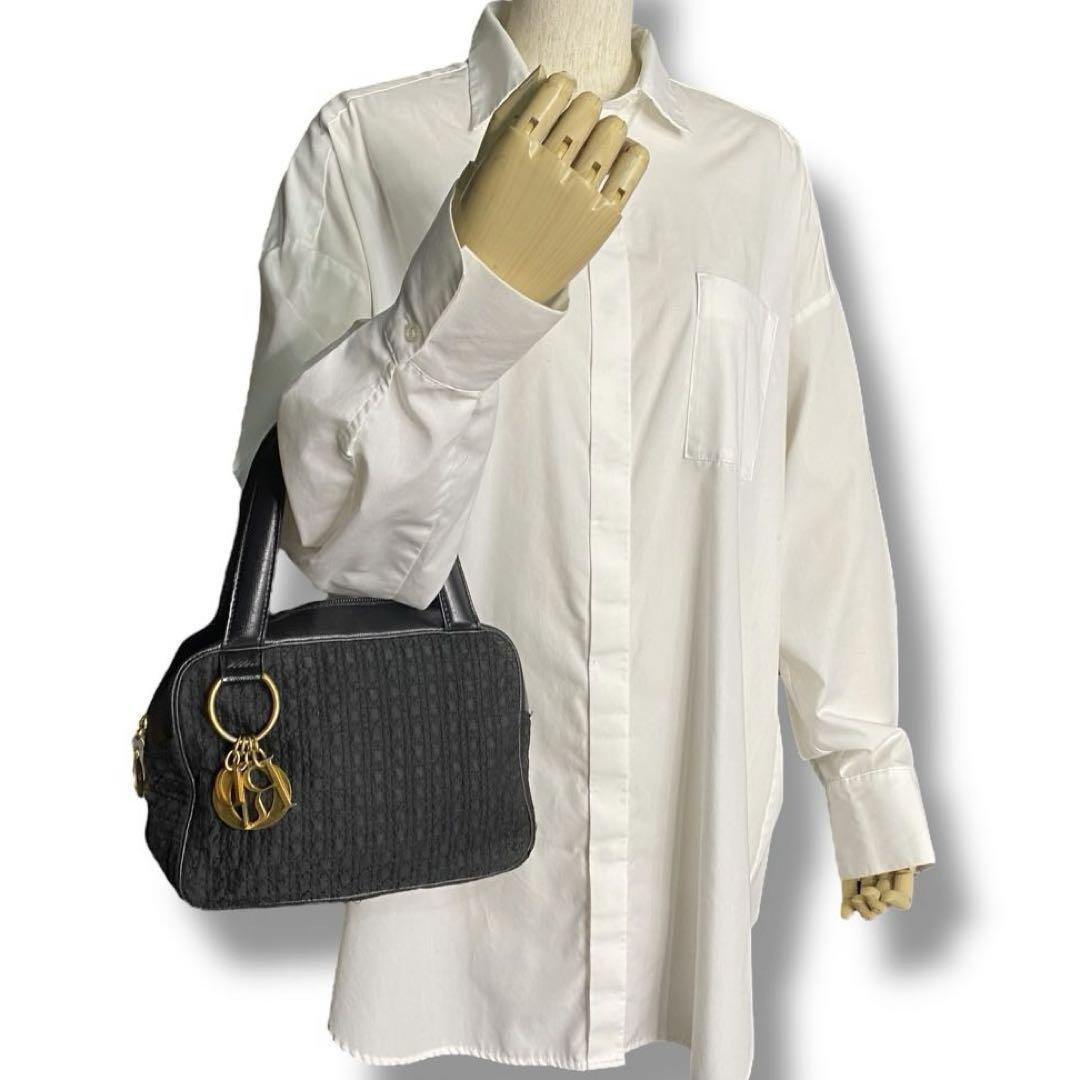 Christian Dior Hand Bag Tote Purse Cannage Nylon Black Authentic