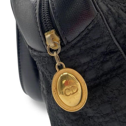 Christian Dior Hand Bag Tote Purse Cannage Nylon Black Authentic