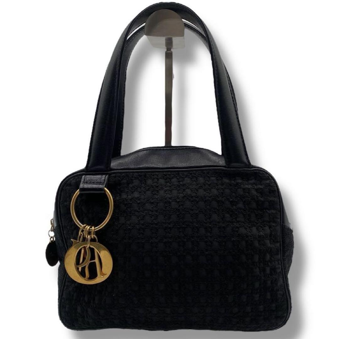 Christian Dior Hand Bag Tote Purse Cannage Nylon Black Authentic
