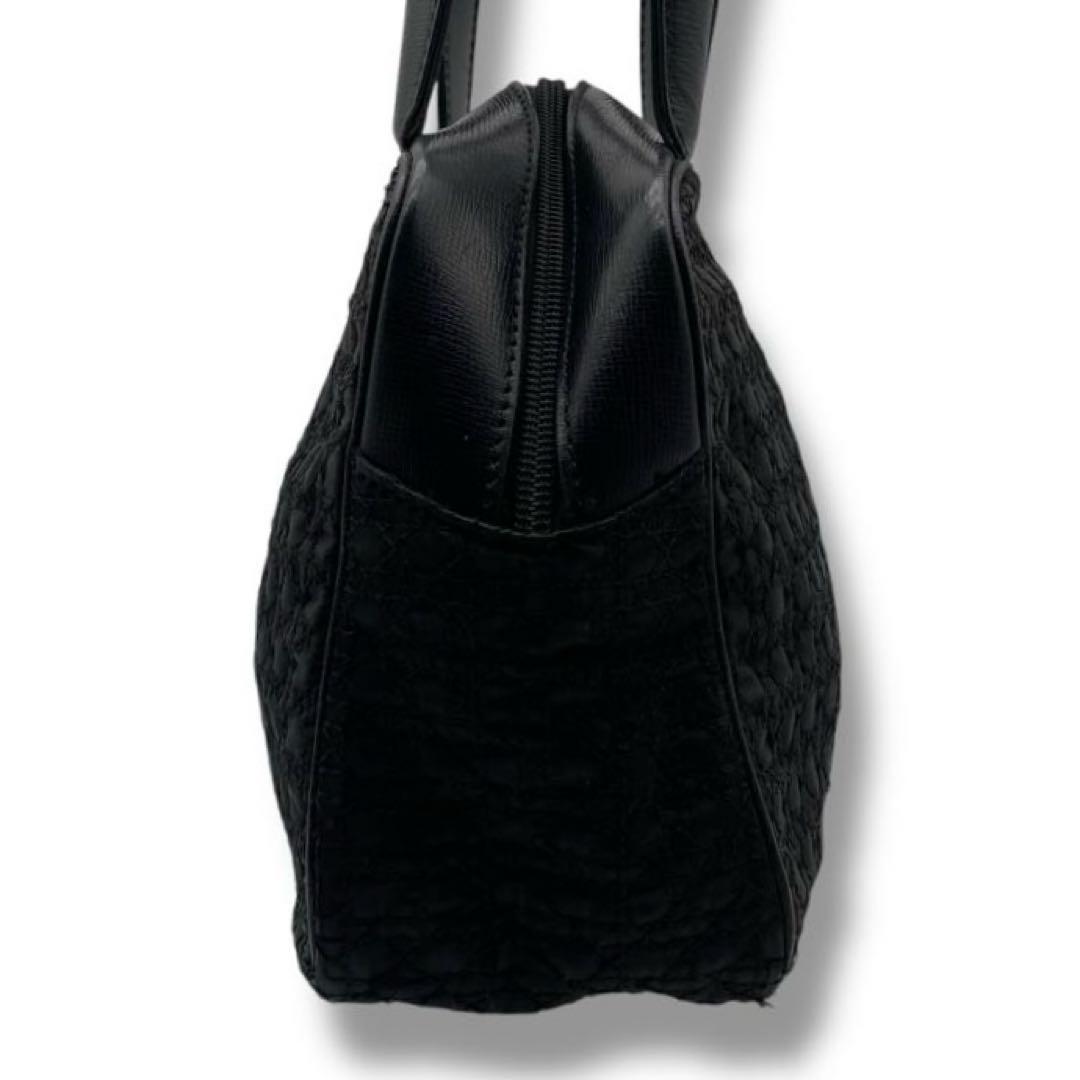Christian Dior Hand Bag Tote Purse Cannage Nylon Black Authentic