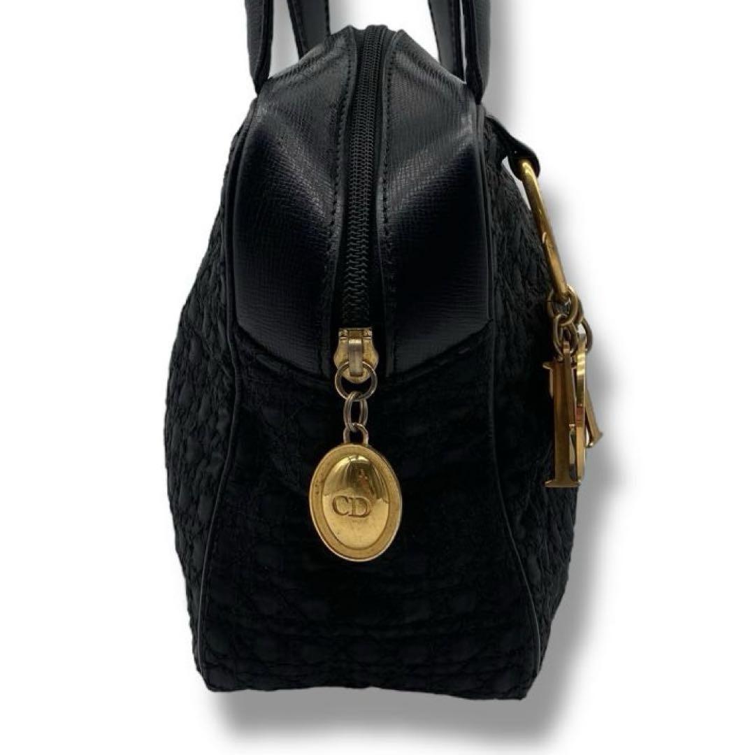Christian Dior Hand Bag Tote Purse Cannage Nylon Black Authentic
