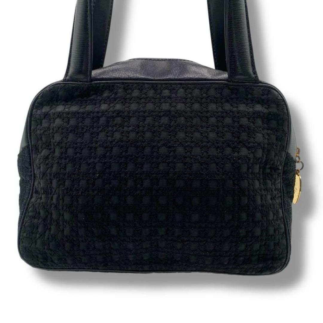 Christian Dior Hand Bag Tote Purse Cannage Nylon Black Authentic