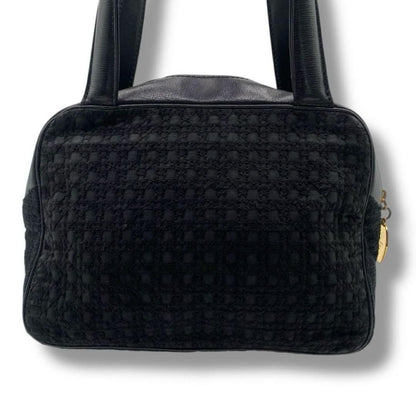 Christian Dior Hand Bag Tote Purse Cannage Nylon Black Authentic