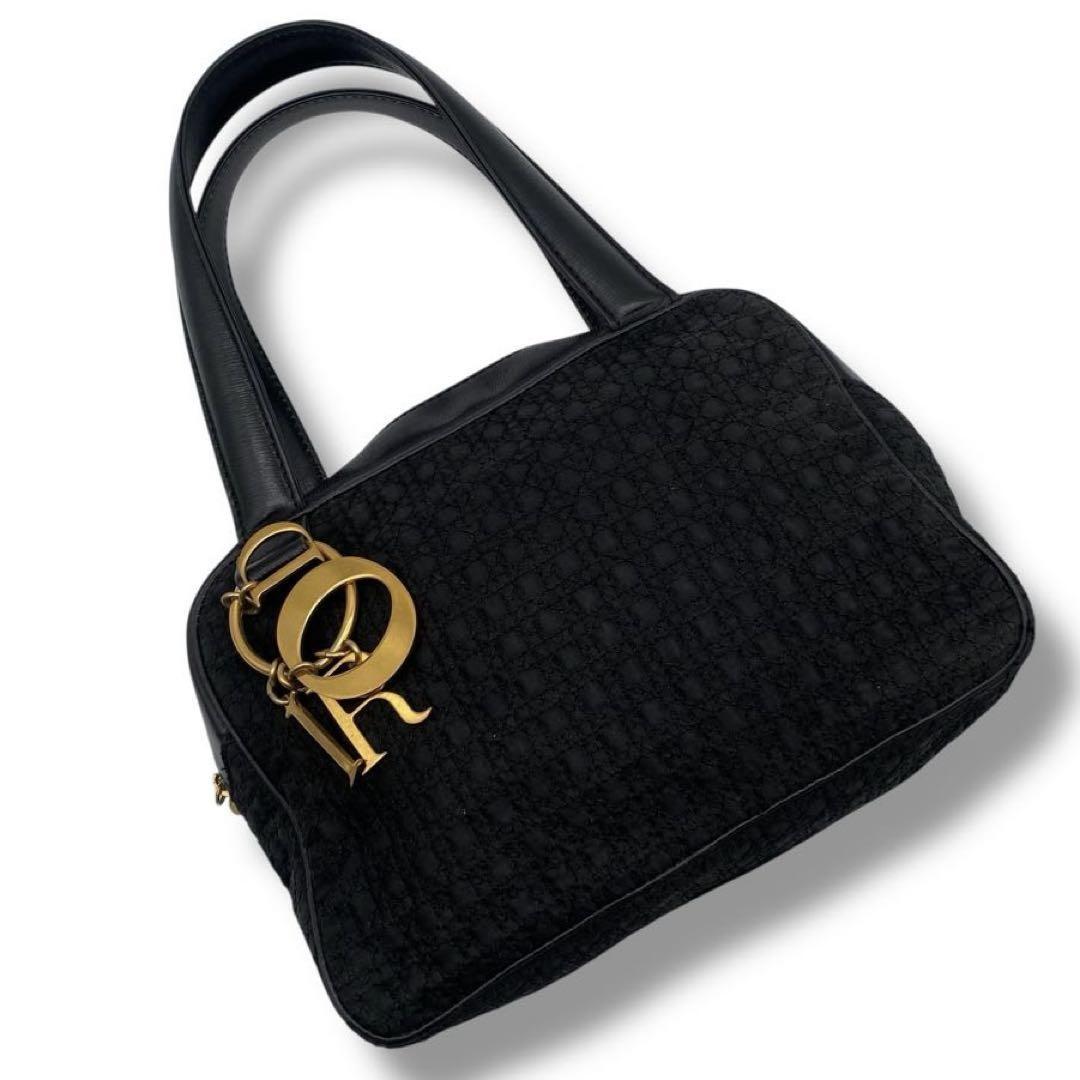 Christian Dior Hand Bag Tote Purse Cannage Nylon Black Authentic