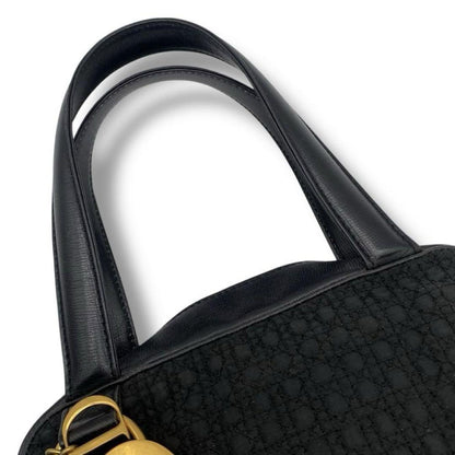 Christian Dior Hand Bag Tote Purse Cannage Nylon Black Authentic