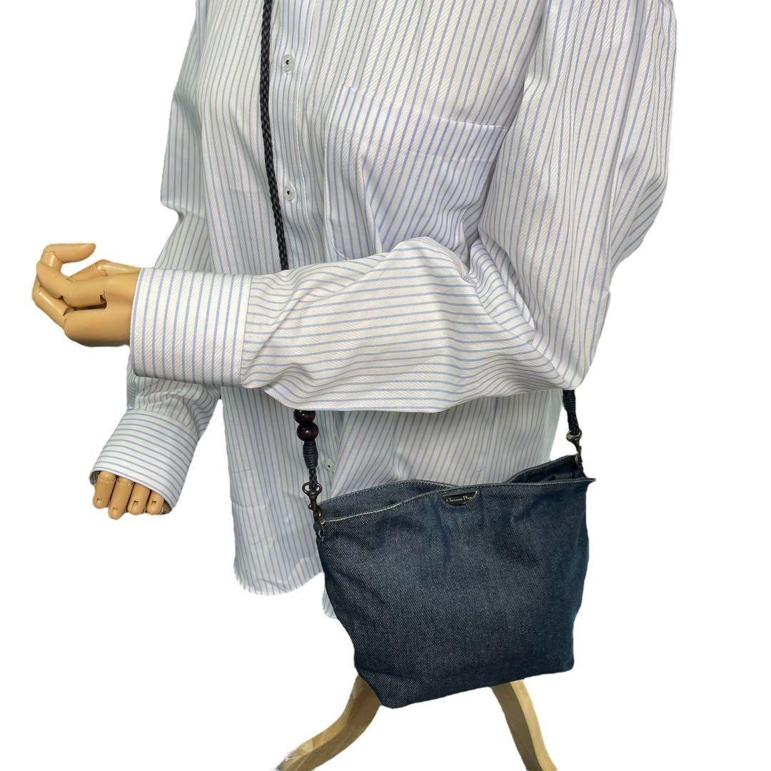 Christian Dior Shoulder Bag Purse Denim Leather Navy Authentic