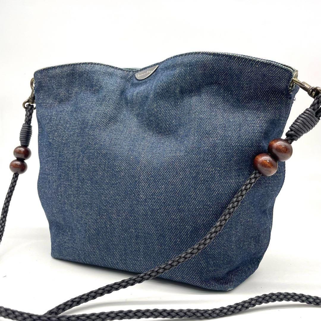 Christian Dior Shoulder Bag Purse Denim Leather Navy Authentic
