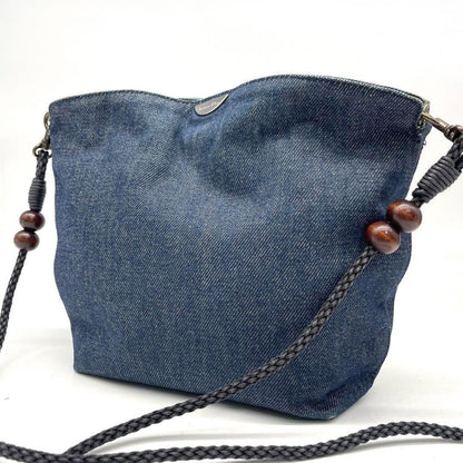 Christian Dior Shoulder Bag Purse Denim Leather Navy Authentic