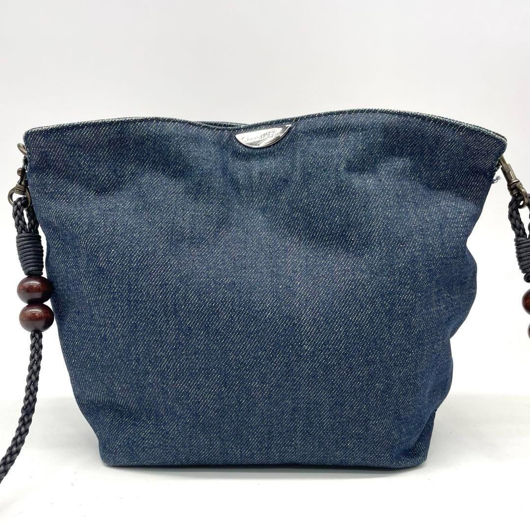 Christian Dior Shoulder Bag Purse Denim Leather Navy Authentic