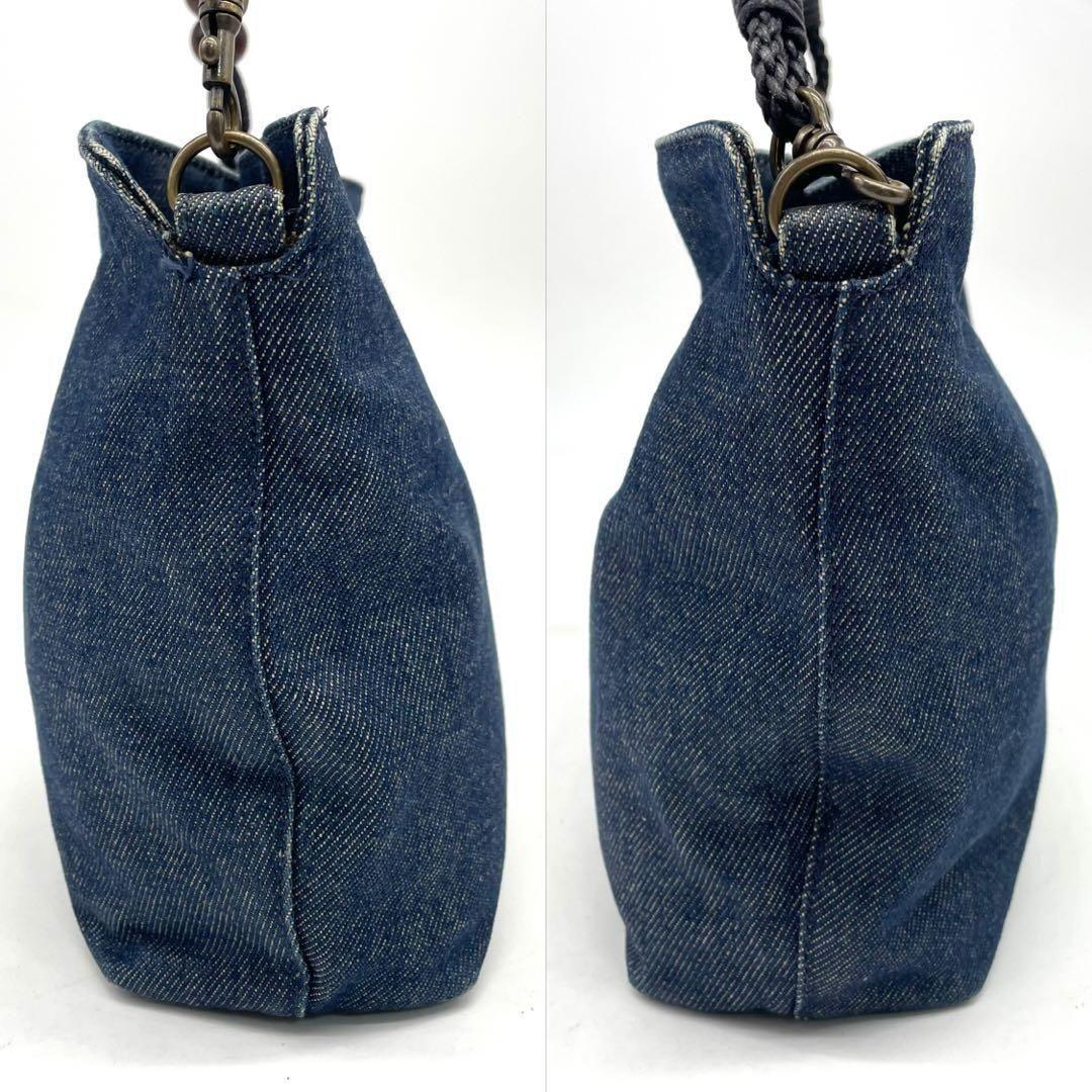 Christian Dior Shoulder Bag Purse Denim Leather Navy Authentic