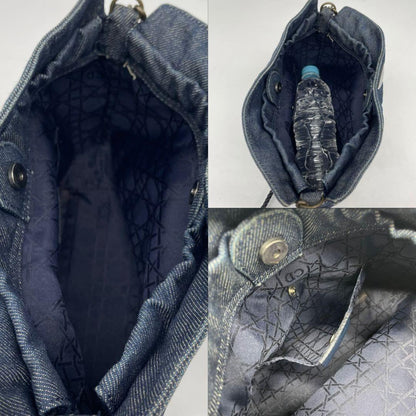 Christian Dior Shoulder Bag Purse Denim Leather Navy Authentic