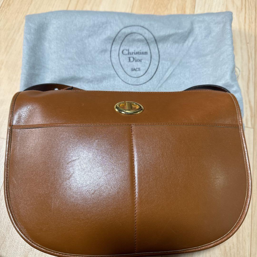 Christian Dior Shoulder Bag Purse CD Brown Authentic