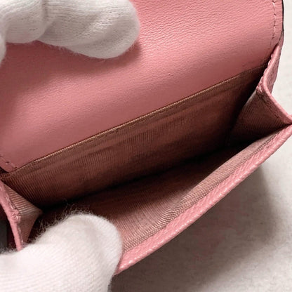 Christian Dior Wallet Saddle Charm Tri-fold Compact Purse Leather Pink Gold Auth