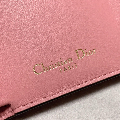Christian Dior Wallet Saddle Charm Tri-fold Compact Purse Leather Pink Gold Auth