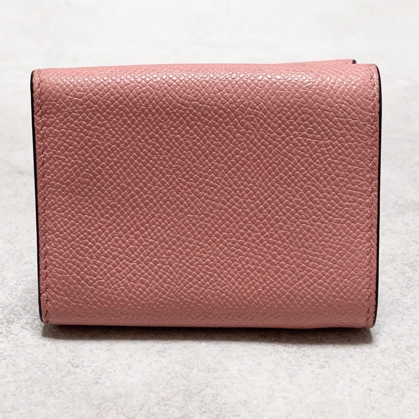 Christian Dior Wallet Saddle Charm Tri-fold Compact Purse Leather Pink Gold Auth