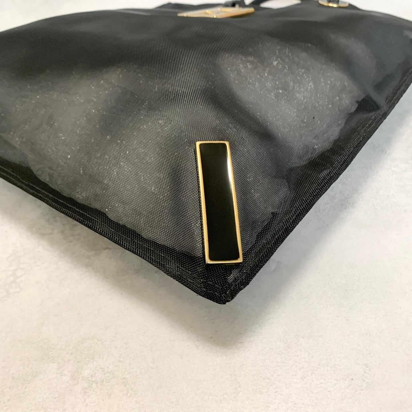 FENDI Handbag Tote Bag Purse Mesh Leather Black Gold Used Women's Authentic