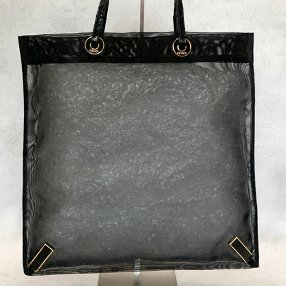 FENDI Handbag Tote Bag Purse Mesh Leather Black Gold Used Women's Authentic