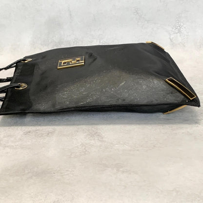 FENDI Handbag Tote Bag Purse Mesh Leather Black Gold Used Women's Authentic