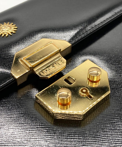 VERSACE Hand Bag Tote Purse Sunburst Black Authentic