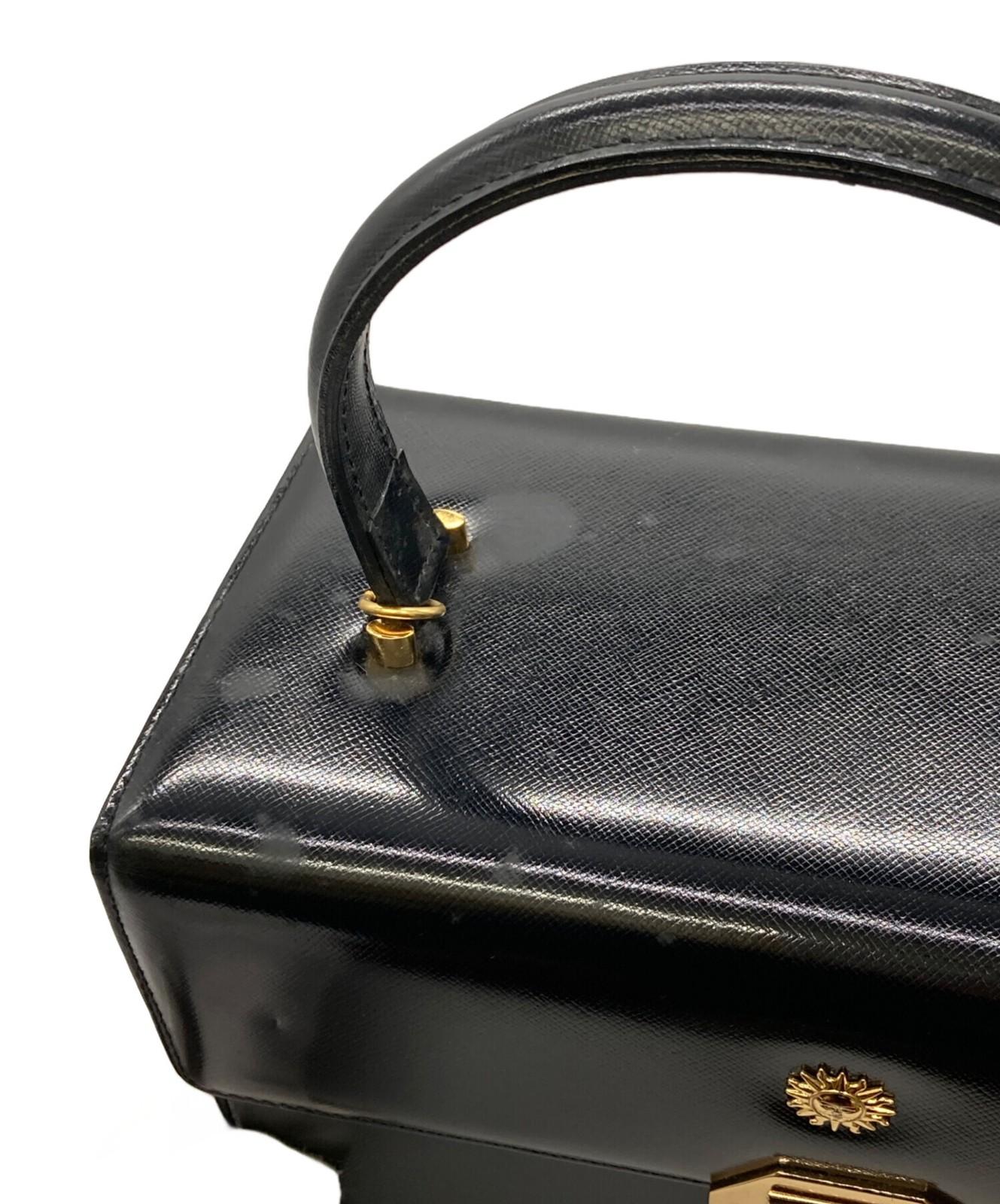 VERSACE Hand Bag Tote Purse Sunburst Black Authentic