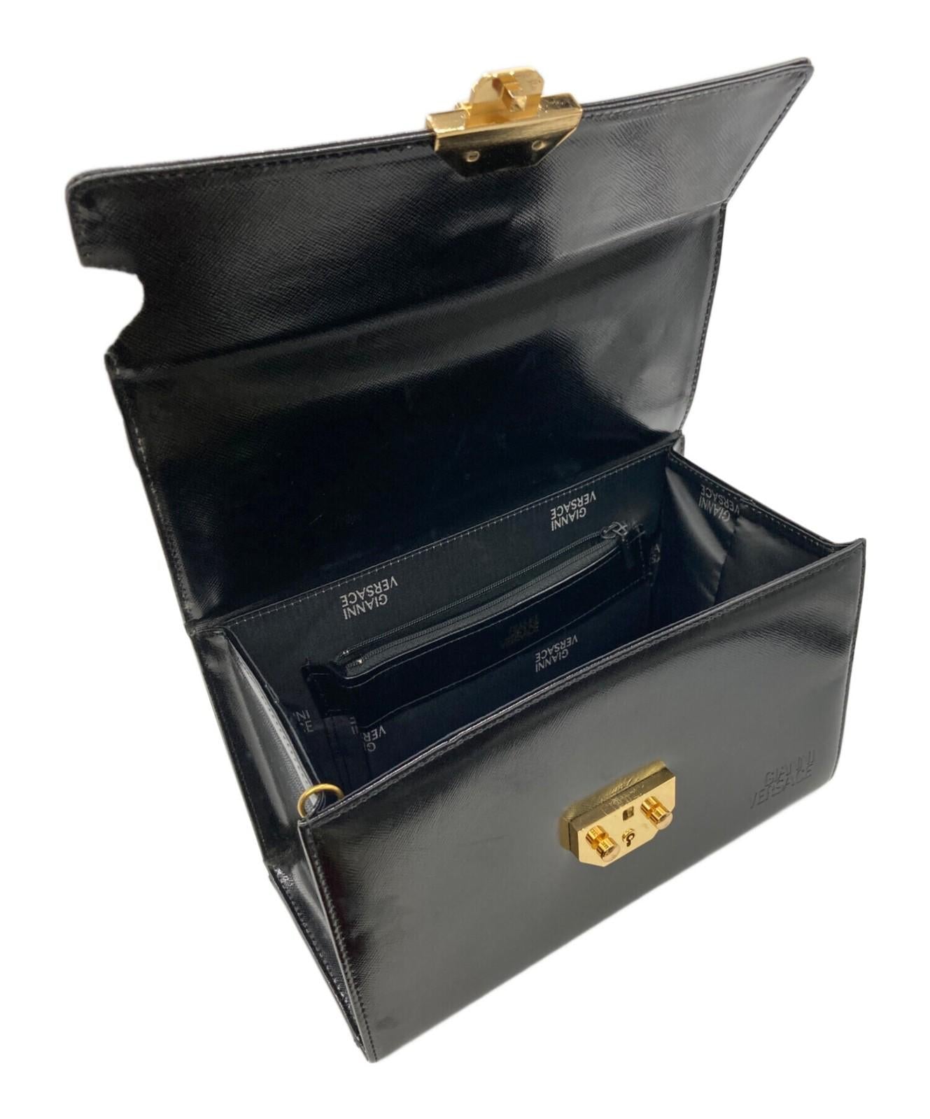 VERSACE Hand Bag Tote Purse Sunburst Black Authentic