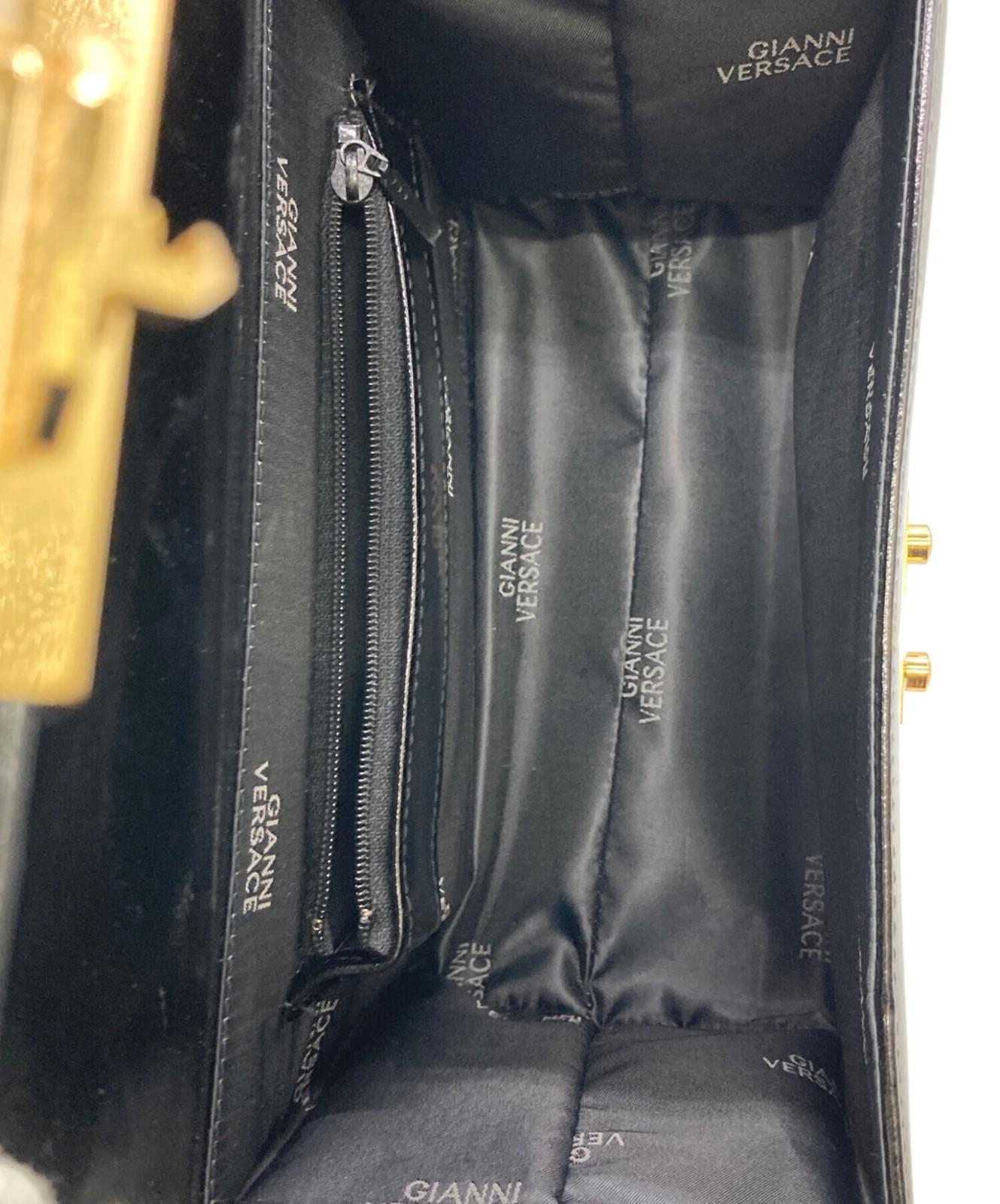 VERSACE Hand Bag Tote Purse Sunburst Black Authentic