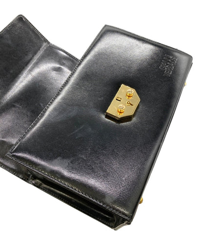 VERSACE Hand Bag Tote Purse Sunburst Black Authentic