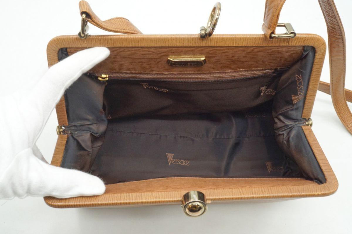 VERSACE Shoulder Bag Purse Leather Brown Authentic