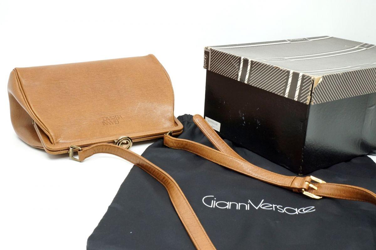 VERSACE Shoulder Bag Purse Leather Brown Authentic