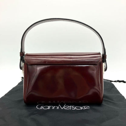 VERSACE Hand Shoulder Bag Tote Purse 2way Logo Patent Leather Bordeaux Authentic